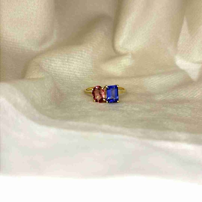 Pink Tourmaline and Tanzanite Ring