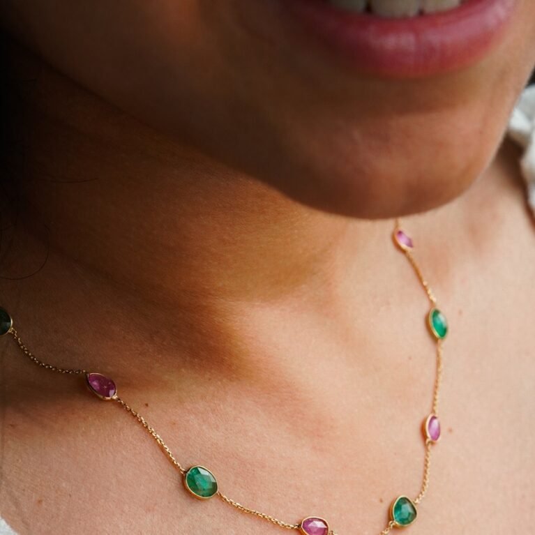 Emerald and Pink Sapphire Chain