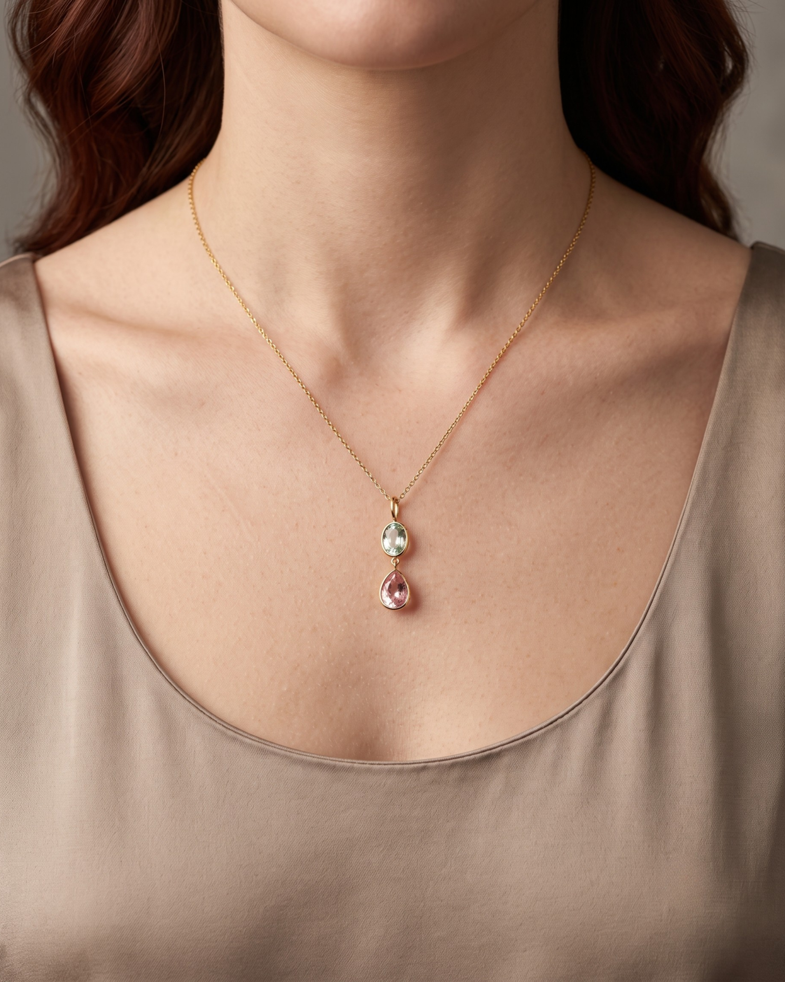 Green and Pink Tourmaline Pendant