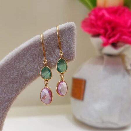 Emerald and Pink Sapphire Earring