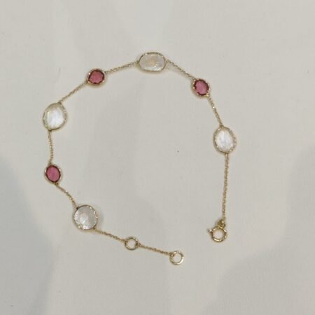 White Rainbow and Pink Tourmaline Bracelet