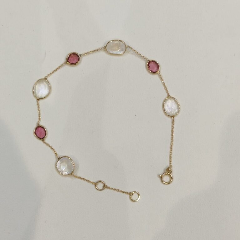 White Rainbow and Pink Tourmaline Bracelet
