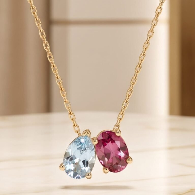 Pink Tourmaline and Aqua Marine Pendant